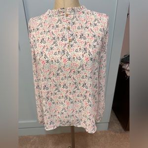 LOFT small high neck, white and colorful flowered blouse.